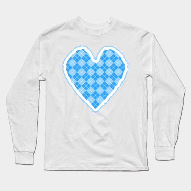 Argyle Heart - Blue Long Sleeve T-Shirt by StacyWhite